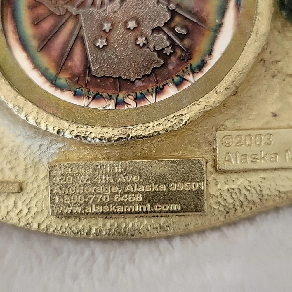 Alaska Mint Belt Buckle With Bear Tracks Coin